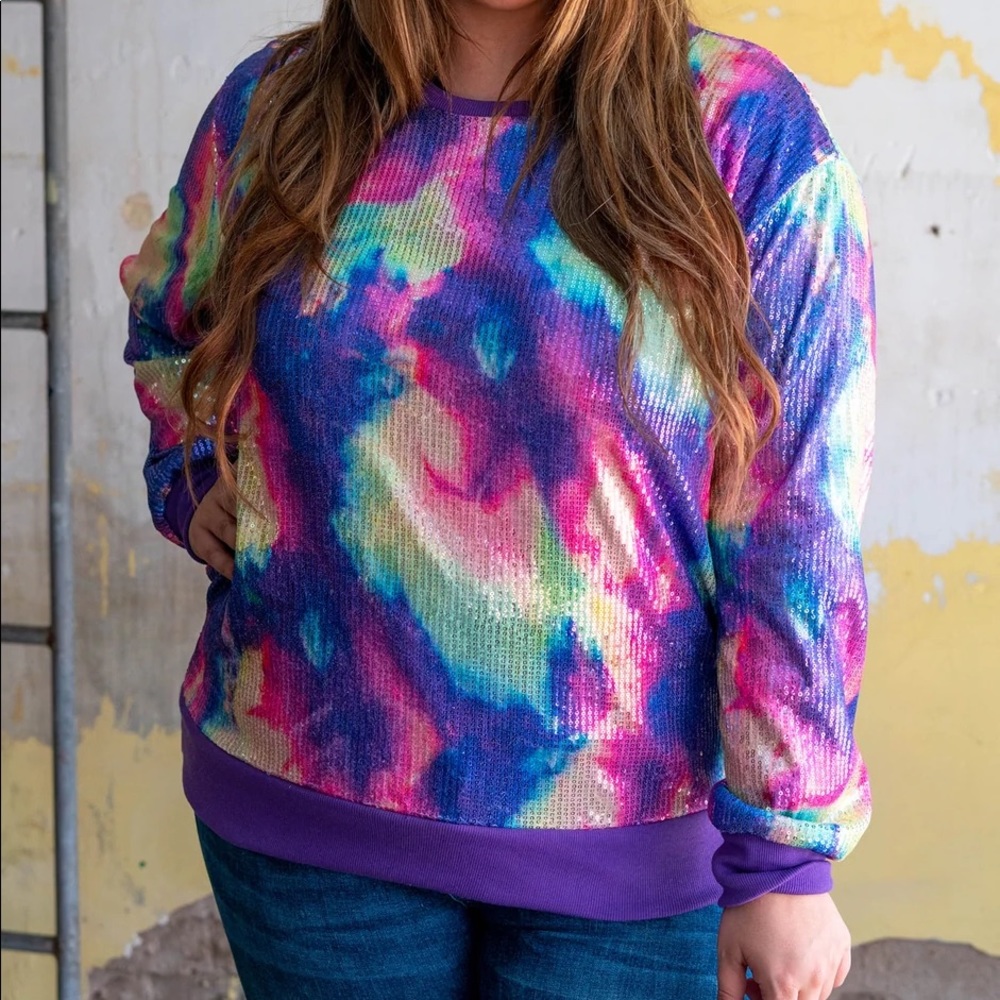 CLEARANCE! Rainbow Tie Dye Sequin Sweatshirt